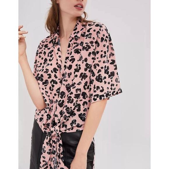 Maeve By Anthropologie Rita Blouse Tunic Leopard Print Pink Black Size Small - Picture 1 of 11
